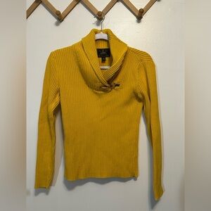 Ralph Lauren Sweater Womens Small Yellow Cotton Knit Pullover Collared Fitted